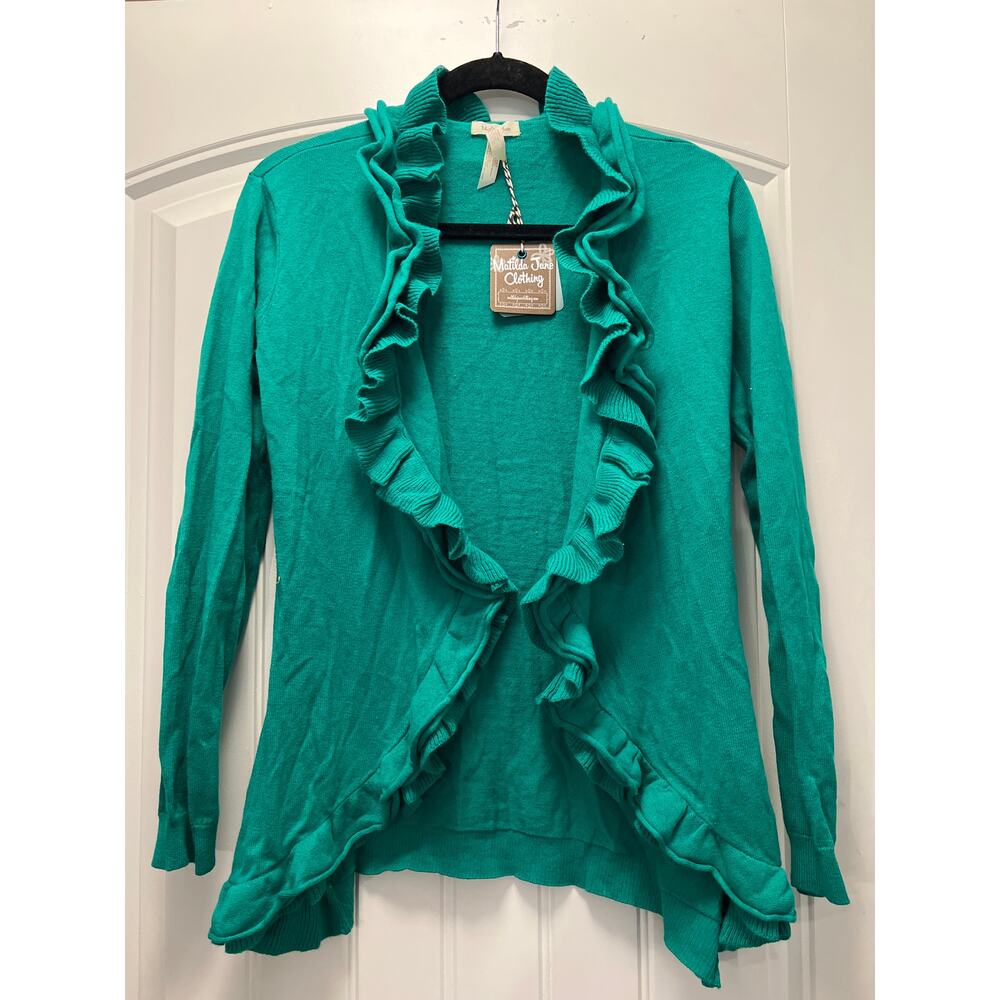 NWT Matilda Jane Women’s‎ Spring To Mind Ruffled Cardigan Sweater Size S Green